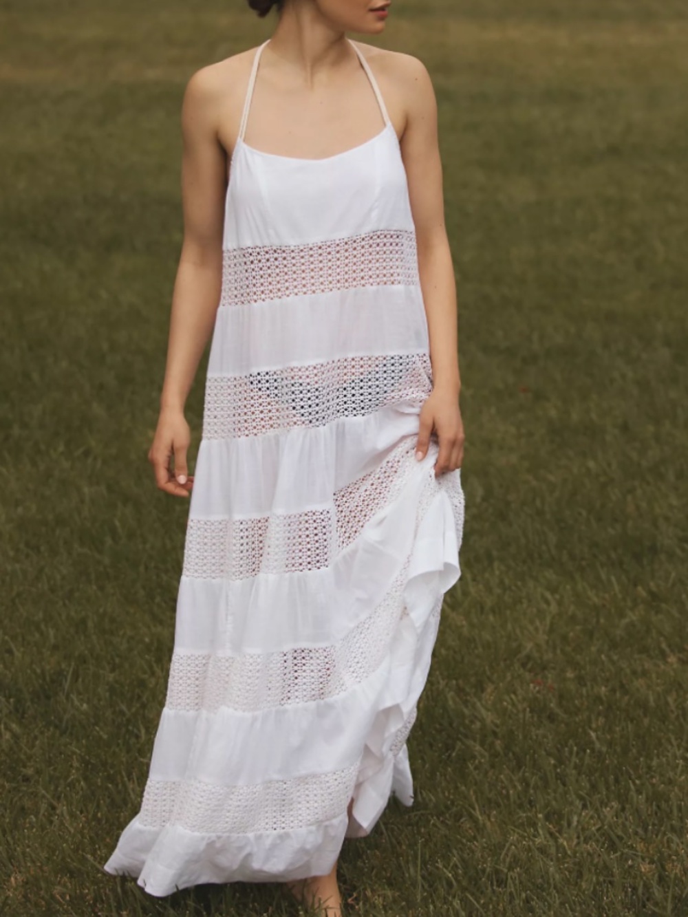 Anthropologie White Crochet Lace Tiered Maxi Dress — NWT